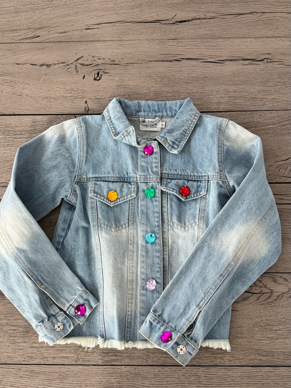 lola Light Blue Denim Jacket with Colorful Gem Buttons